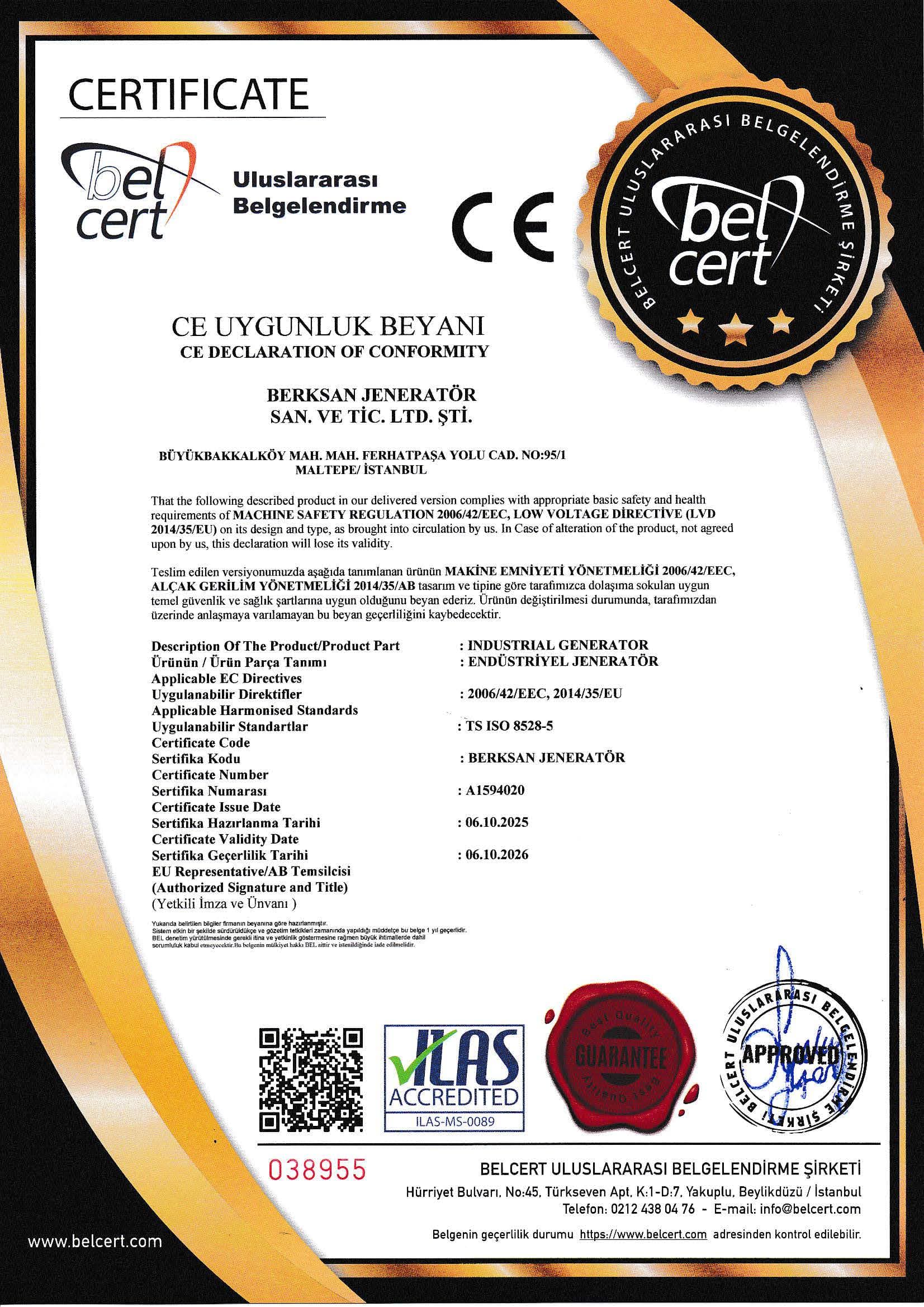 ISO 8528-5 Belgesi