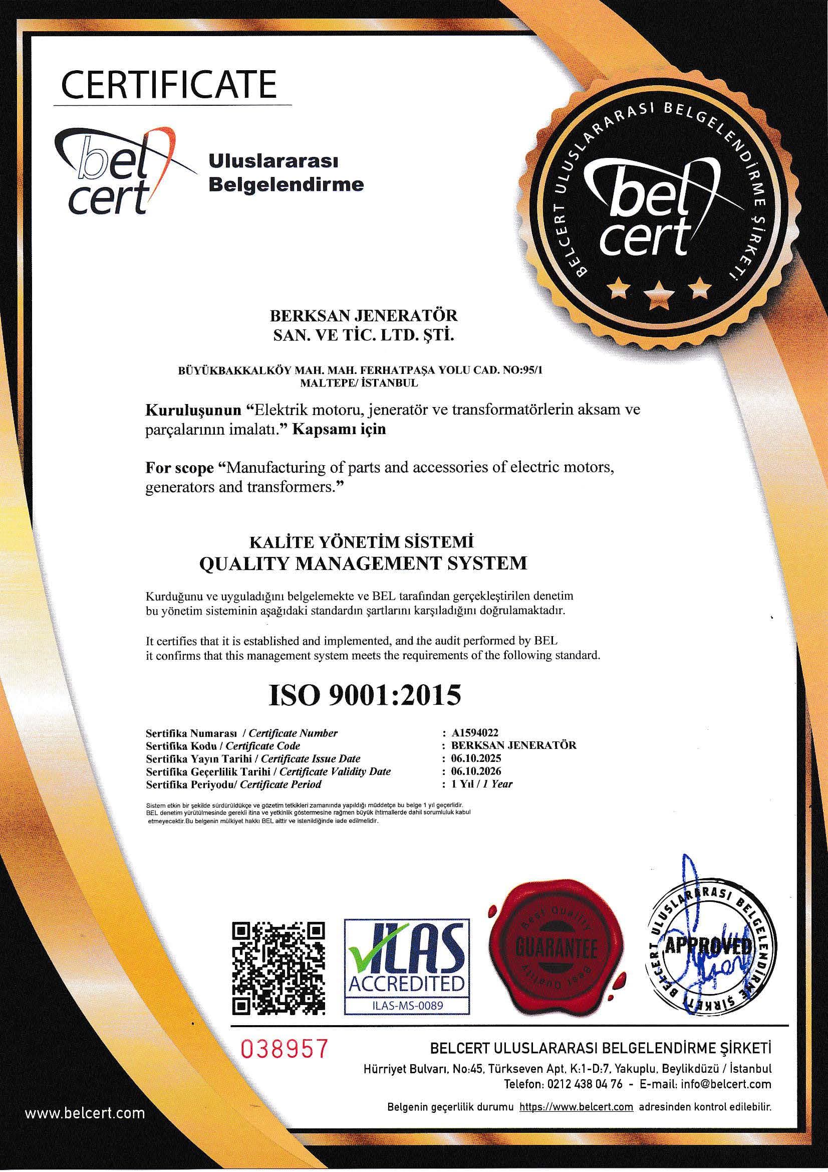 ISO 9001 Belgesi